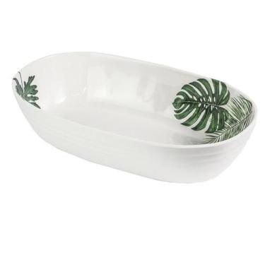 Imagem de Saladeira de Melamina Oval Decorada Folhas de 31cm - FRG2326 Frigopro