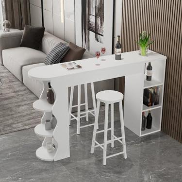 Imagem de Mesa de bar de madeira maciça moderna - Mesa de pub retangular estreita para cozinha, sala de jantar ou sala de estar - Mesa de sofá de cor de madeira alta 120 x 30 cm