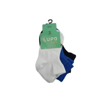 Imagem de Meia Infantil Lupo 02725-089 Kit C/3 Pares, Azul, Preto, Branco, 24-29