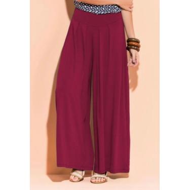 Imagem de Kit 2 Calça Pantalona Feminina Cintura Alta Tribo livre, Bordô, Verde 