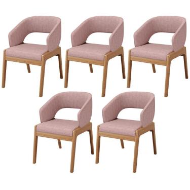 Imagem de Kit 05 Cadeiras De Jantar E Estar Living Estofada Lince L02 Linho Rosa - Lyam Decor