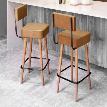 Imagem de Kit 02 Banquetas Alta Para Cozinha Área Gourmet Barcelona com Encosto Couríssimo Amarula - Desk Design