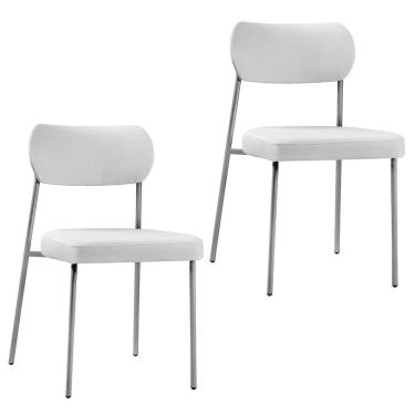 Imagem de Kit 02 Cadeiras Sala de Jantar Lavínia Estofada Base Preto Linho Cinza - Desk Design