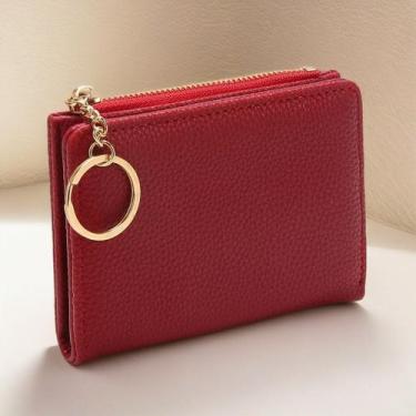 Imagem de Carteira Curta Cor Sólida Vintage , Porta Moedas Bifold Portátil Cartõ