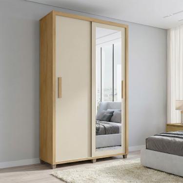 Imagem de Guarda Roupa Suecia 2 Portas 2 Gavetas Com Espelho Cabideiro Organizador Quarto - Cinamomo/off-white