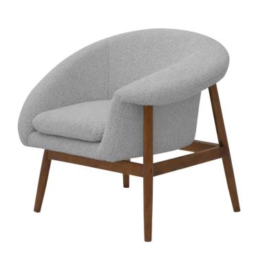 Imagem de Poltrona Decorativa Yumi Base Madeira Braço Esquerdo Bouclé Cinza Claro - Nexta Casa