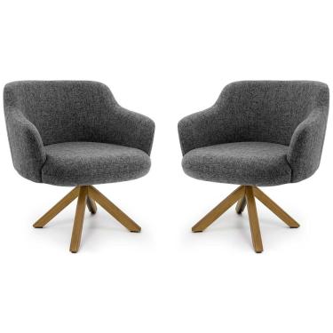 Imagem de Kit 02 Poltronas Decorativas Jade Giratória Giromad Linho Mesclado Branco/cinza - Nexta Casa