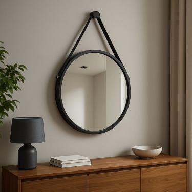 Imagem de Espelho Decorativo Espelho Decorativo Moldura Plastica 45CM Redondo Moldura Plástica para Parede Amadeirado