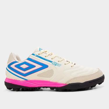Imagem de Chuteira Society Umbro Pro 5 Bump Club Unissex, Branco, Rosa, 42