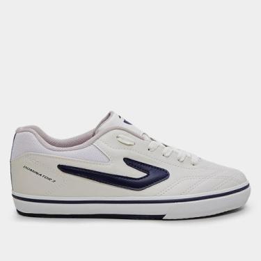 Imagem de Chuteira Futsal Topper Dominator 3 Masculino, Branco, Marinho, 40