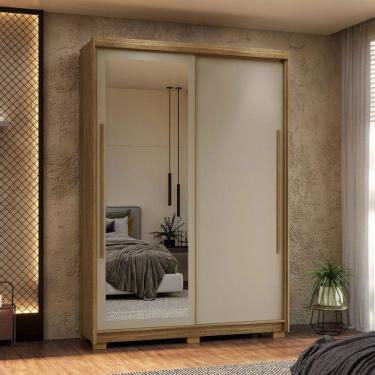 Imagem de Guarda-Roupa Casal Cairo 2 Portas de Correr com Espelho 3 Gavetas 100% Mdf Flex Natural...