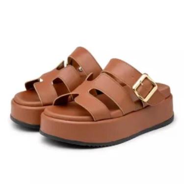 Imagem de Papete Feminina Flatform Caramelo com Fivela Conforto Casual e Estilo 
