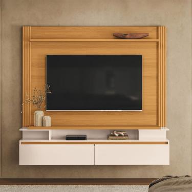 Imagem de Painel Para TV 65 Pol com Bancada Suspensa 181cm Áquila B01 Cinamomo Off White - Lyam D...
