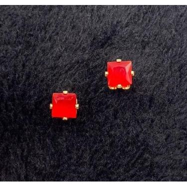 Imagem de Brinco Quadrado Pequeno Zircônia Vermelha Banhado em Ouro 18K - Cassis