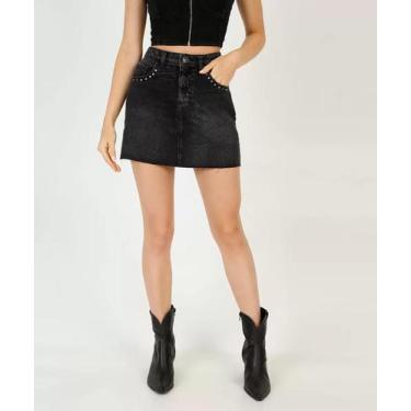 Imagem de Saia Jeans Feminina Tachas Bolsos Marisa - jk
