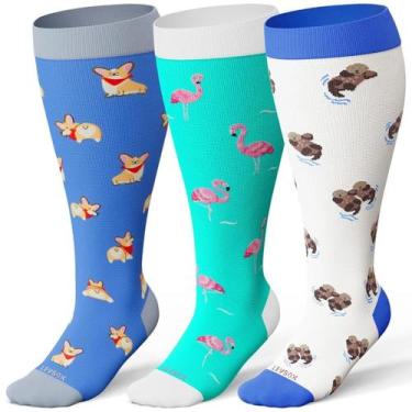 Imagem de Meias de compressão LEVSOX Wide Calf 15-20 mmHg para mulheres e homens