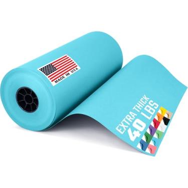 Imagem de Paclord Rolo de papel kraft azul claro de 45,7 cm x 1,88 m feito nos EUA, tamanho industrial, núcleo de 7,6 cm – papel kraft colorido de qualidade americana para escola, embrulho de presente, quadro