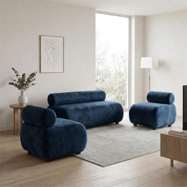 Imagem de Sofá Namoradeira e KIT2 Poltronas Decorativa Para Sala Nara SUEDE - DR