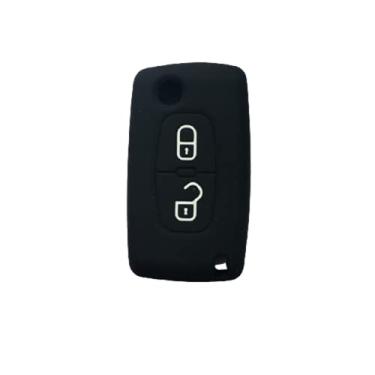 Imagem de YJADHU Capa de silicone para chave de carro com 2 botões e tampa do porta-chave de carro remoto, adequado para Citroen C2 C3 C4 C8 Peugeot 308 207 307 3008 5008, preto