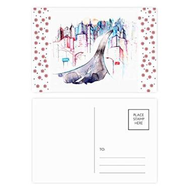 Imagem de Cartão postal de celebração de flores de Natal com luzes de rua, de Aquarela e Natal