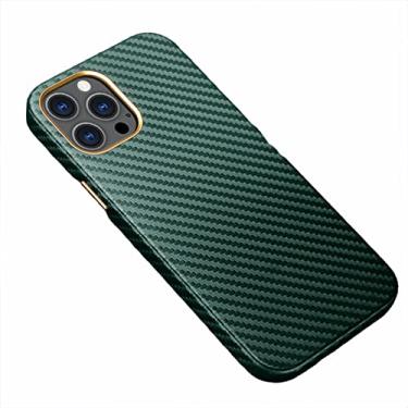 Imagem de GSYH Capa para iPhone 13Mini/13/13 Pro/13 Pro Max, textura de fibra de carbono silicone capa rígida traseira à prova de choque capa protetora de telefone suporte de carregamento sem fio, verde, 13pro 15,1 cm