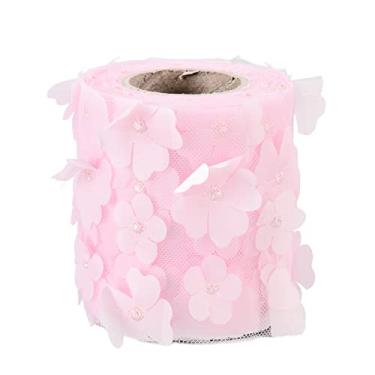 Imagem de Rolos de tule com flores, suprimentos de tecido de malha impressos, tule, flor, costura, artesanato, tecido, fita para presente, rolos de renda de malha (rosa)
