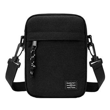 Imagem de Bolsa masculina casual para celular pequena bolsa de viagem masculina mini leve zíper sólido para esportes viagens menino cintura pacote, Preto, 9.4x5.5x2.95in