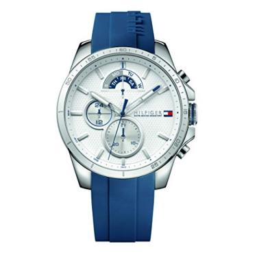 Imagem de Tommy Hilfiger Relógio masculino de quartzo de aço inoxidável com pulseira de silicone - elegância esportiva para uso diário (modelo: 1791349), Cor:, Relógio de quartzo