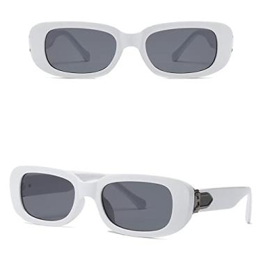 Imagem de Óculos de Sol Retrô Metal Seta Retângulo Feminino Designer Vintage Quadrado Preto Armação Pequena Óculos de Sol Feminino, C4 Branco Preto, Tamanho Único