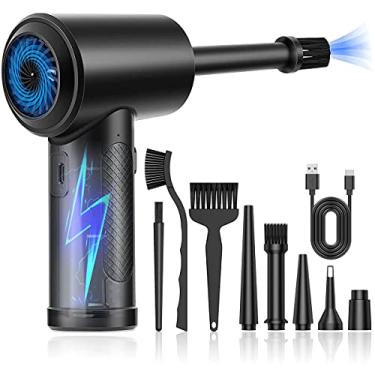 Imagem de DARUOAND Espanador de ar comprimido com luz LED 5 bocais 51000 RPM teclado limpador de pó de ar recarregável soprador de ar comprimido elétrico soprador de poeira ajustável portátil sem fio 6000mAh
