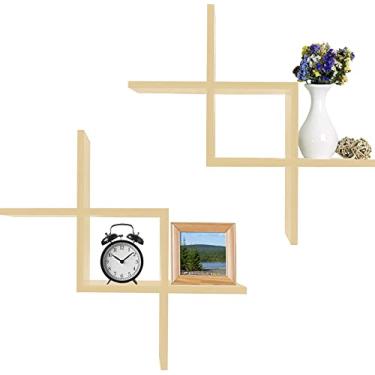 Imagem de Greenco Conjunto de 2 prateleiras flutuantes cruzadas na parede - acabamento natural