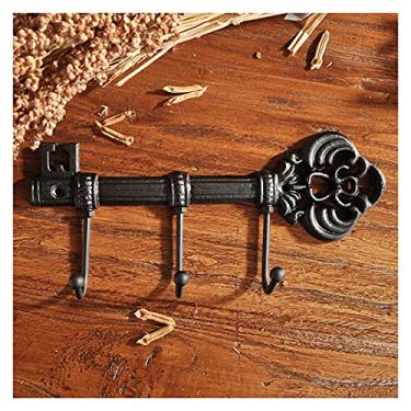 Imagem de KIZQYN Ganchos de casaco vintage suporte de chave montado na parede 3 ganchos cabide de roupas de ferro fundido preto cabide de parede carteiras cabide de chaveiro de parede cabides chaves cabide cabide de parede cabide de casaco montado na parede