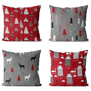 Imagem de kit 4 capas de almofadas para o natal vermelho e cinza