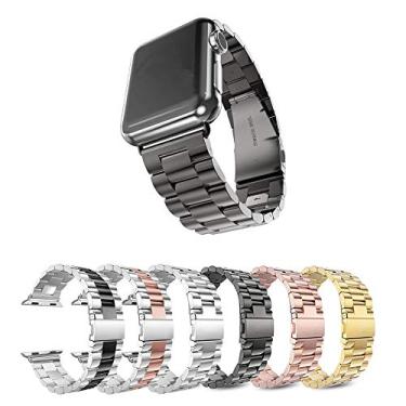 Imagem de Pulseira Metal 3 Elos LTIMPORTS, compativel com Apple Watch 46mm Series 11/10, 45mm Series 9/8/7, 44mm Series 6/5/4/SE, 42mm Series 3/2/1 e Apple Watch Ultra 49mm 3/2/1 (Preto)