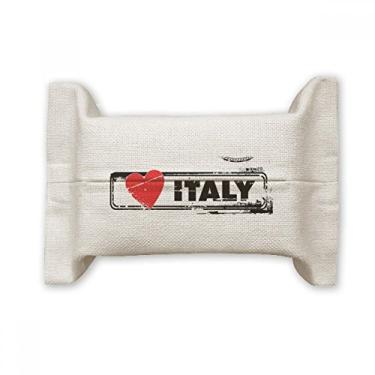 Imagem de I Love Italy Word Love Heart Illustration Suporte de capa de papel para lenços faciais Bolsa de linho de algodão