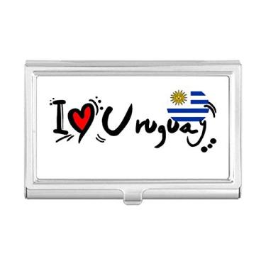 Imagem de I Love Uruguai Bandeira da Palavra Love Coração Ilustração Porta-cartões de visita Carteira de bolso