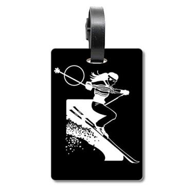 Imagem de Bolsa de viagem esportiva de inverno com estampa preta, etiqueta para cartão de bagagem