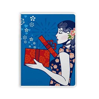Imagem de Diário de capa macia para caderno mulher azul da cultura chinesa