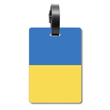 Imagem de Bandeira nacional da Ucrânia com a bandeira da Europa e a etiqueta para bagagem e cartão de bagagem