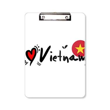 Imagem de I Love Vietnam Palavra Bandeira Love Heart Ilustration Prancheta Pasta Bloco de Escrita Placa de Apoio A4
