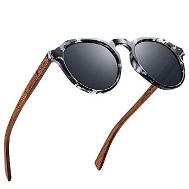 Imagem de Óculos de Sol Artesanal Redondo Design de Madeira HU WOOD Polarizados com Proteção Uv400 (C3)