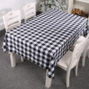 Imagem de Tapete de mesa de toalha xadrez vermelha e preta com decorações de Natal_Preto e branco