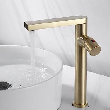 Imagem de Torneira de lavatório de ouro rosa Torneira de banheiro de latão Torneira misturadora de ouro Torneira de lavatório de alça única Hot & Torneira Lavotory fria, ouro escovado alto, tamanh