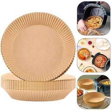 Imagem de Kit com 50 unidades de papel descartável antiaderente Forro para Air Fryer, Forno, Microondas, Assador, Fritadeira, À prova de óleo, de gordura e de água, Folhas de pergaminho redondas