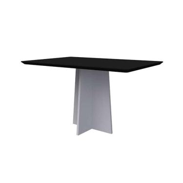 Imagem de mesa de jantar retangular com tampo de vidro anitta preta e off white 135 cm