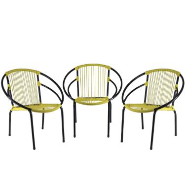 Imagem de Conjunto de 3 Cadeiras Eclipse Artesanal em Fio de Fibra Sintética Para Terraço, Sacada, Varanda, Jardim, Piscina, Alpendre - Amarelo 15