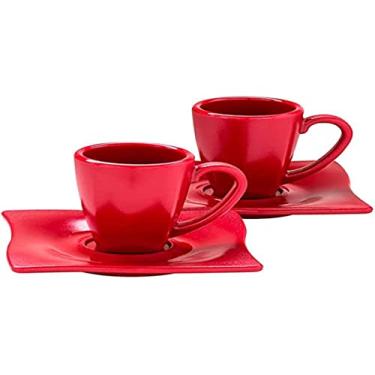 Imagem de Conjunto de Xícaras com Pires Elegance Vemplast de 80ml com 2 peças Linha Profisional Cook em Policarbonato - Vermelho