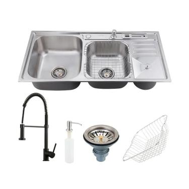 Imagem de Kit Cuba para Cozinha Aço Inox 304 com Acessórios Caiapós e Torneira Monocomando Envira Pingoo.casa - Preto