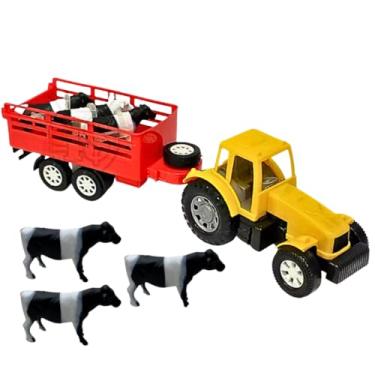 Imagem de Brinquedo Infantil Mini Trator com Carreta + 3 Bois Diverplas