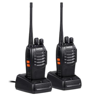 Imagem de CIADAZ BF-888S 2 pacotes Walkie Talkie UHF 400-470MHz Transceptor FM Rádios bidirecionais portáteis de 16 canais com lanterna de fones de ouvido recarregável com bateria e base de carregamento